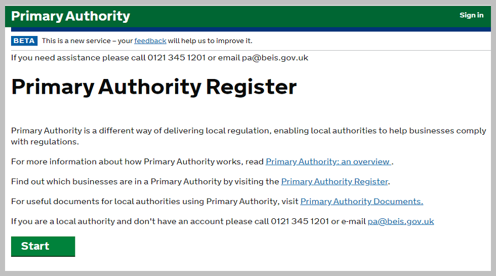 Primary Authority Register